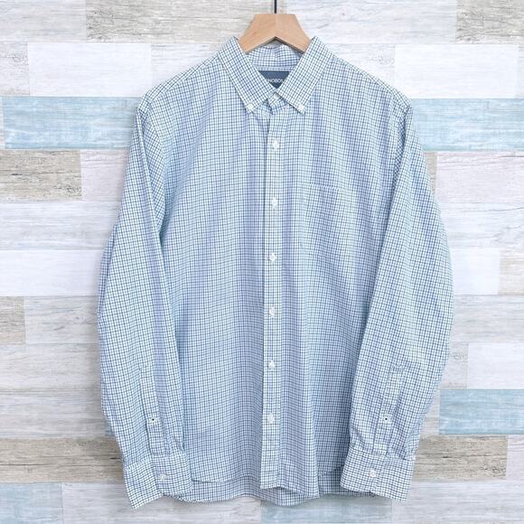 Bonobos Slim Fit Poplin Shirt Blue Green Plaid Button Down Cotton Mens Large - Picture 1 of 6